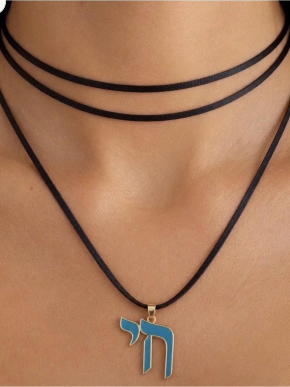 Blue Hebrew Letter Chai Pendant Necklace - Women Jewelry